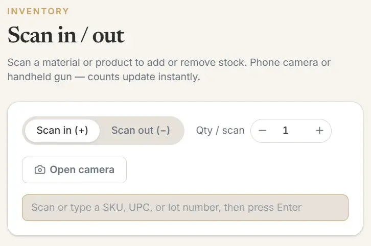 Hivara's Scan in / out screen updating stock counts instantly